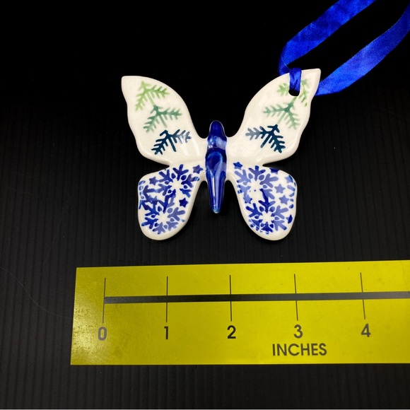 Polish Pottery Butterfly Holiday Christmas Ornament Prancing Reindeer Snowflakes - Picture 7 of 8